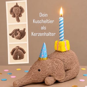 Kerzenhalter nach Foto von Kuscheltier Stofftier Personalisiertes Geschenk Geburtstag Kind Geburtstagskerze Geschenk für Junge Mädchen