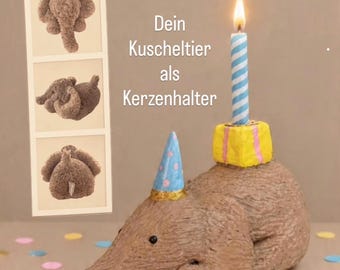 Geburtstag Kind, Kerzenhalter nach Foto von Kuscheltier,  Personalisiertes Geschenk, Geschenk für Junge/Mädchen, Geburt, Taufe