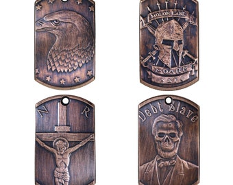 Copper Dog Tag Necklace w/ Black Patina from 1 oz .999 Copper Rounds ~ Several Designs