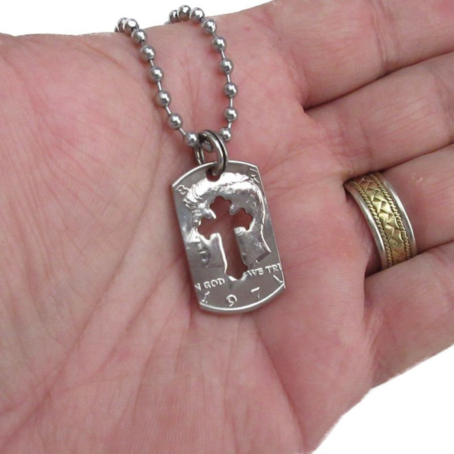 Kennedy Half Dollar Dog Tag Pendant With 24 Stainless Etsy