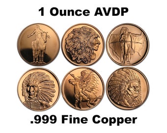 May include: Six copper rounds with different designs featuring Native American imagery. The rounds are 1 ounce AVDP .999 Fine Copper.