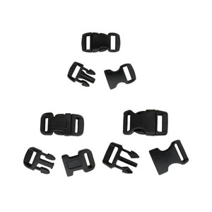 May include: A set of ten black plastic side release buckles. The buckles are commonly used for crafts, sewing, and making straps.