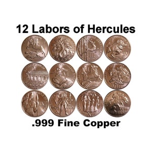 12 Labors of Hercules Series .999 Pure Copper Round Challenge Coins