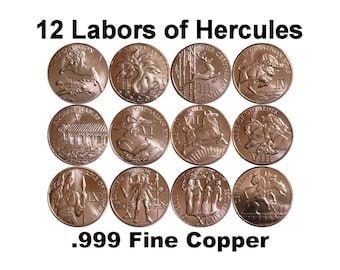 12 Labors of Hercules Series .999 Pure Copper Round Challenge Coins