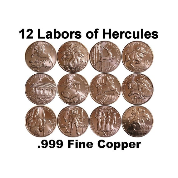 1oz .999 BU copper round Stymphalian Birds 6th of the 12 Labors of Hercules