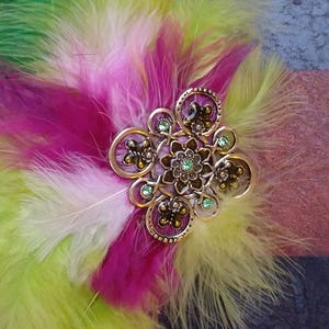 Lime, Neon Green and Purple Feather Fascinator, Hair Clip or Hat Pin image 3