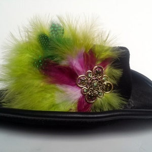 Lime, Neon Green and Purple Feather Fascinator, Hair Clip or Hat Pin image 5
