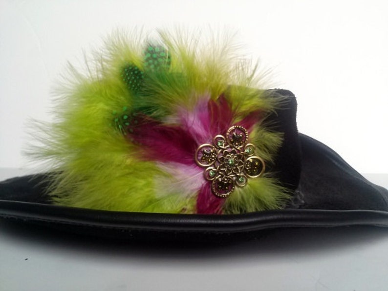 Lime, Neon Green and Purple Feather Fascinator, Hair Clip or Hat Pin image 5