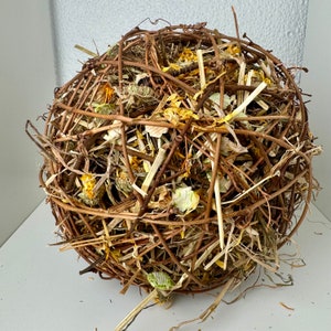 WILLOW FORAGE BALL | Bunny Rabbit Timothy Hay Dried Flowers Enrichment Chew Toy Small Animals