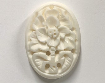 Carved Floral Bone Cabochon - Oval 26x35 mm Cabochon