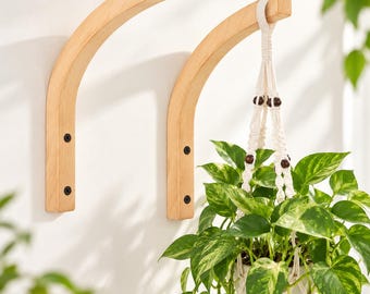 Wooden Wall Hooks for Plants, Set of 2 Natural Wood Plant Hangers, Rustic Wall Mounted Hooks, Indoor Hanging Plant Holder, Boho Home Decor