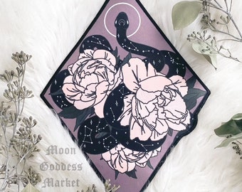 10" Large Iron On Patch by MGM Celestial Snake patch | Flowers | Patches | Snake | Floral | Constellations | Handmade gift