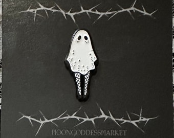 Cute Ghost with Fishnets Lapel Pin | Goth | Pagan | Witchy | Moon Goddess Market pins | Paranormal  | Handmade gift