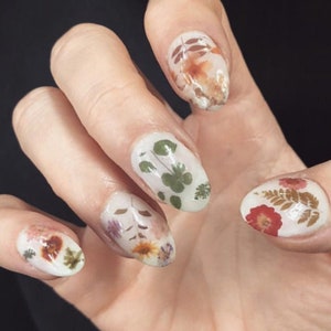 Pressed Floral Garden Nail Decals Waterslide Decals Nails by Moon Goddess Market | Handmade gift