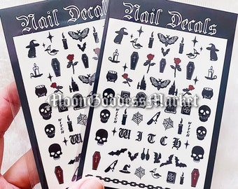 Goth Dark Pagan Witch Nail Decals | Nails Death Moth | Horror | Castle | Roses | Waterslide Nail Art | Moon Goddess Market  | Handmade gift