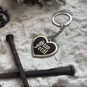 The original Stay Feral keychain Copyright Moon Goddess Market | Heart Keychain | Goth | Gothic Handmade gift