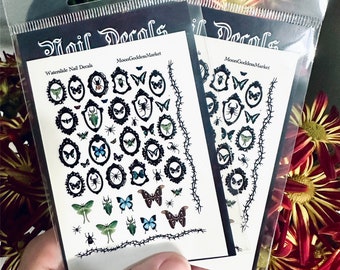 Taxidermy Mounted Beetles Butterflies Bugs Gothic Frames Goth Nail Decals Waterslide Decals by Nails | Handmade gift | Witchy