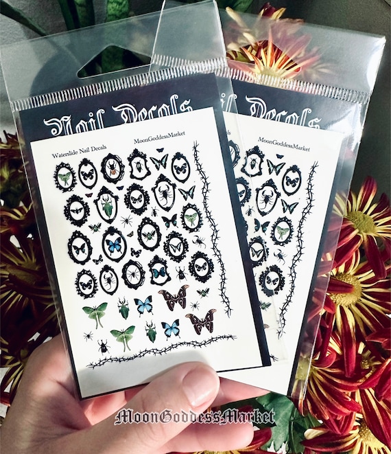 Taxidermy Mounted Beetles Butterflies Bugs Gothic Frames Goth Nail Decals Waterslide Decals by Nails | Handmade gift | Witchy