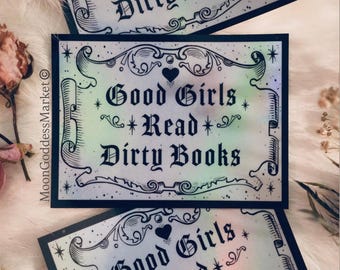 Gute Mädchen lesen schmutzige Bücher Bücherwurm lustiger Aufkleber Geschenk holografischer wasserdichter Aufkleber