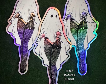 SALE Peek a Boo Holographic Sticker by Moon Goddess Market  | Handmade gift | Ghost | Halloween | Fishnets | Cute | Witchy Stickers