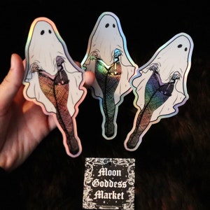 SALE Peek a Boo Holographic Sticker by Moon Goddess Market  | Handmade gift | Ghost | Halloween | Fishnets | Cute | Witchy Stickers