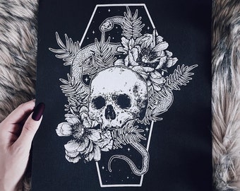 Original Floral Skull Art sew-on back patch by MoonGoddessMarket® | Handmade gift