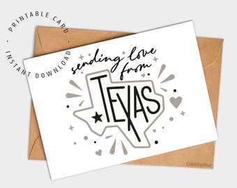 Sending Love From Texas Printable Note Cards • Thank You Birthday Valentines Day Special Occasion General Notecard PDF Instant Download