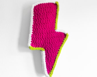 Crochet Lightning Bolt Pillow • XL Handmade Crochet Aesthetic Home Decor • Ready to Ship!