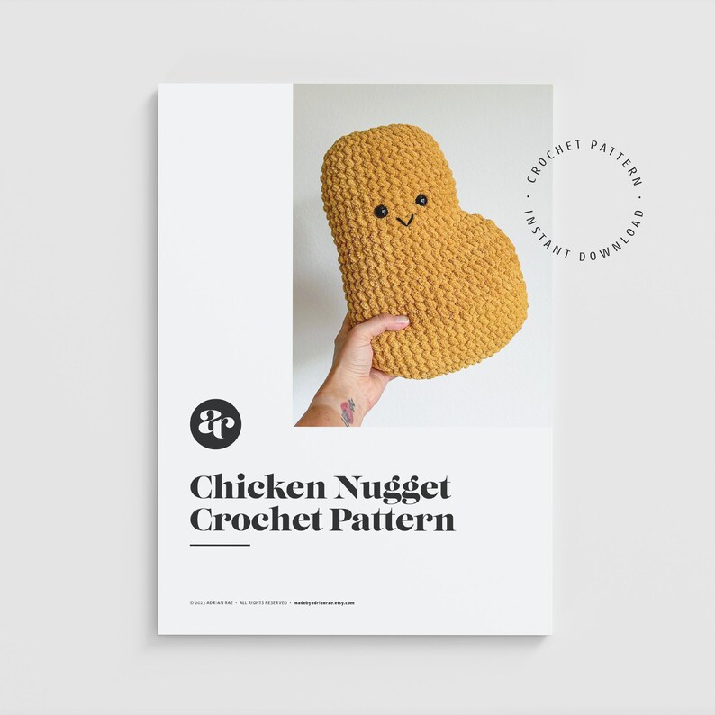 CROCHET PATTERN Chicken Nugget Plushie, Pillow, Stuffed Toy, Amigurumi image 1