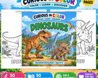 Livre de coloriage de dinosaures pour enfants de 5 à 9 ans | Activité éducative PDF (104 pages)