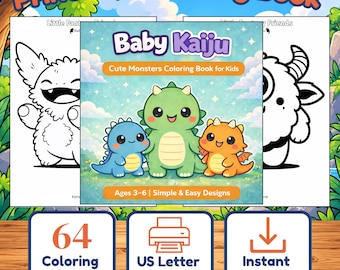 Baby Kaiju Kleurboek, 64 Monsterpagina's voor Kinderen (Digitale Download)
