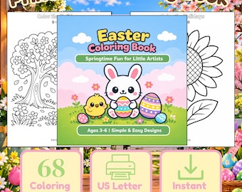 Paaskleurboek voor kinderen van 3-6 jaar | 68 printbare pagina's (digitale download)