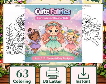 Sprookjeskleurboek voor kinderen, 63 fantasierijke pagina's (digitale download)