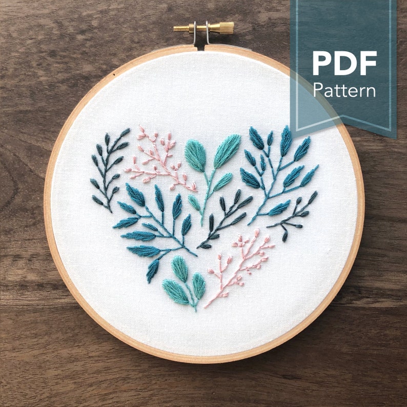 Floral leaf heart modern jessecmault pattern pdf digital  etsy