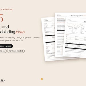 Ensemble de formulaires de consentement pour microblading, admission et soins post-PMU, blush pour les lèvres, eye-liner, PDF à remplir, Word