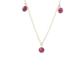 14K Yellow Gold Ruby Cabouchon Bezel Dangle Necklace