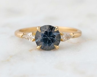 Rare Color Change Montana Sapphire Ring: 18K Gold, Kite Diamonds, GIA Certified
