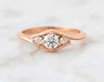 GIA Certified Round Diamond Engagement Ring, 14K Rose Gold Bezel Setting