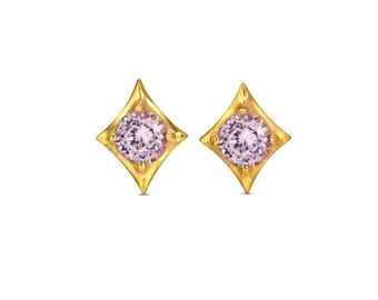 14K Yellow Gold Round Pink Sapphire North Star Stud Earrings