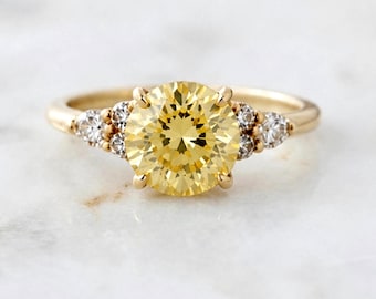GIA Certified Yellow Sapphire & Diamond Cluster Ring - 18K Gold
