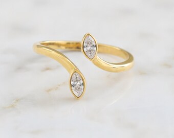 Marquise Diamond Snake Ring: 18K Yellow Gold Cuff Ring