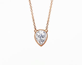 Pear Shaped White Sapphire Layering Necklace in 14K Rose Gold