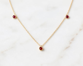 14K Yellow Gold Ruby Cabouchon Bezel Dangle Necklace