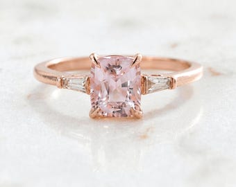 14K Rose Gold Cushion Cut Sapphire & Diamond 3-Stone Ring: GIA Certified
