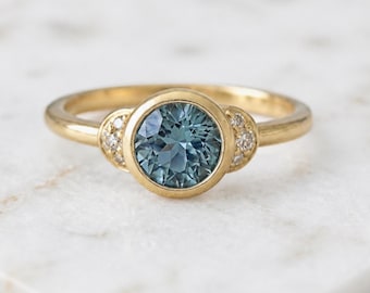 Montana Sapphire Engagement Ring: 1.25 ct Teal Sapphire, 18K Yellow Gold