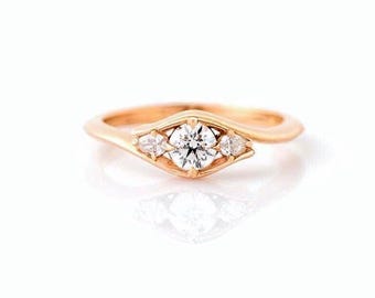 GIA Certified Round Diamond Engagement Ring, 14K Rose Gold Bezel Setting