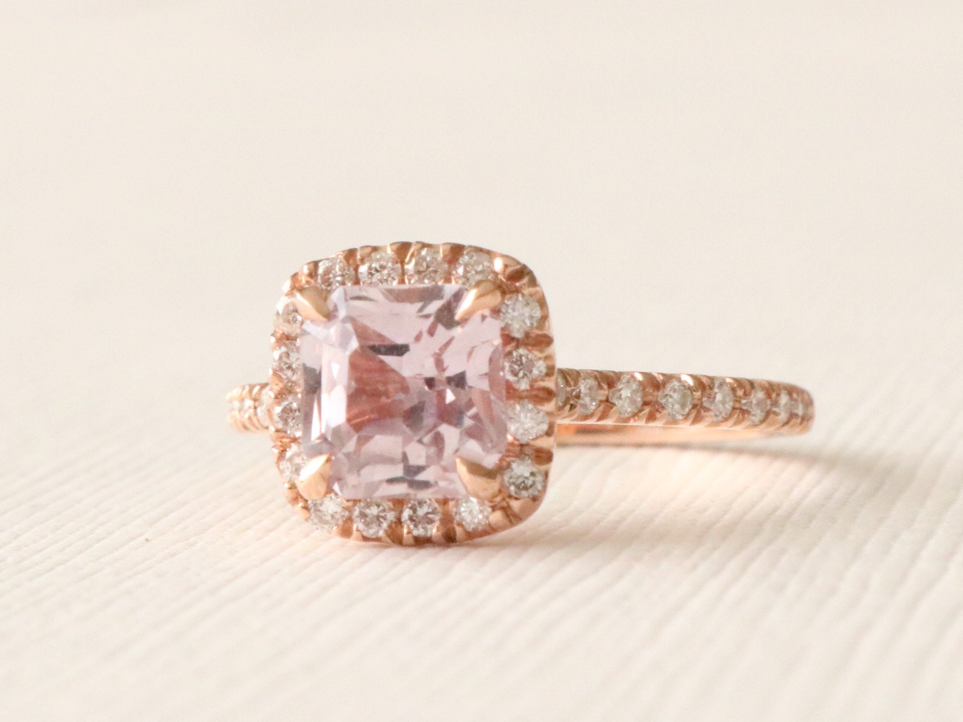 Unheated Radiant Cut Blush Pink Sapphire Diamond Halo | Etsy