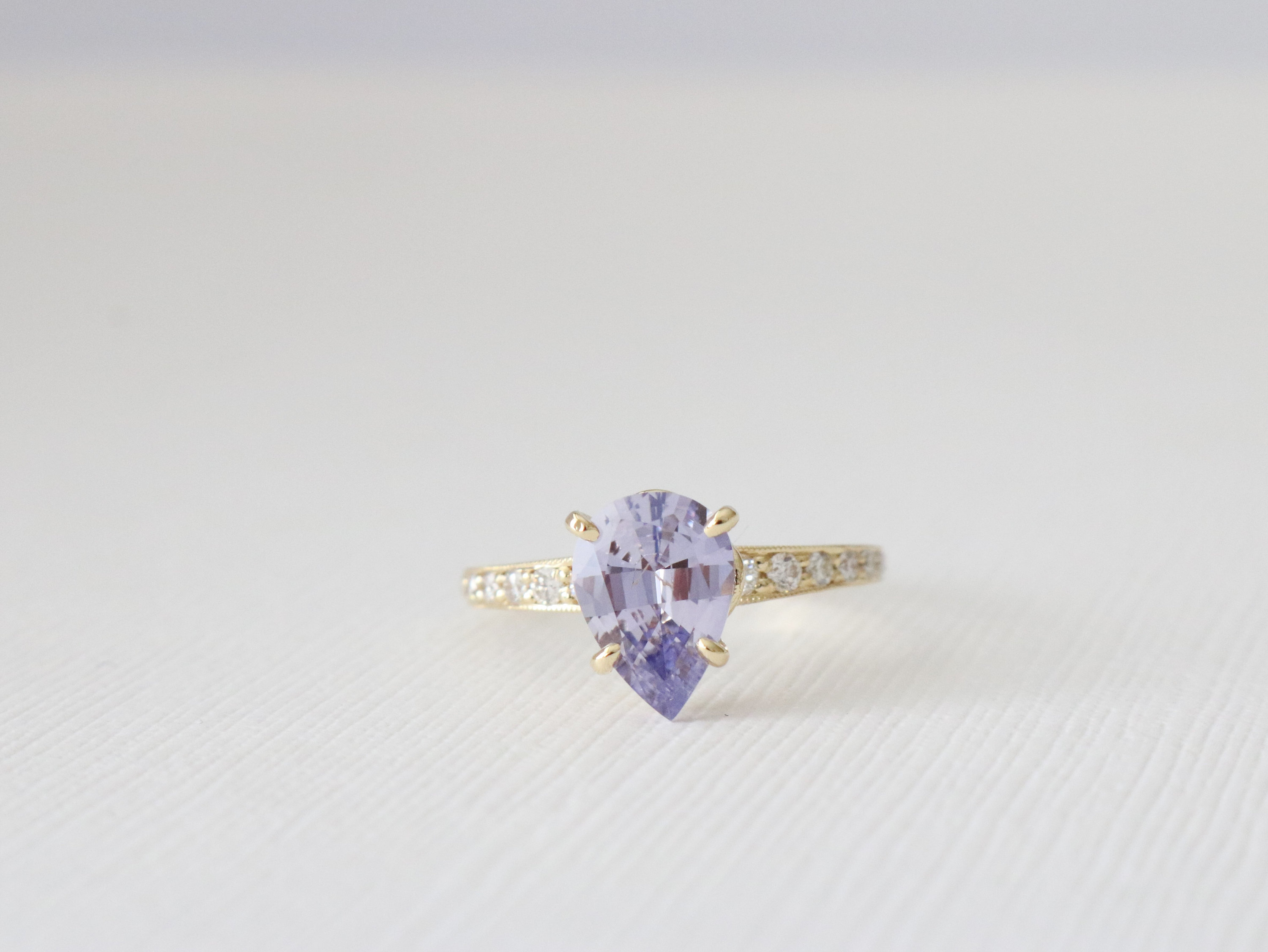 GIA Certified Pear Cut Lavender Sapphire Ring Purple Sapphire