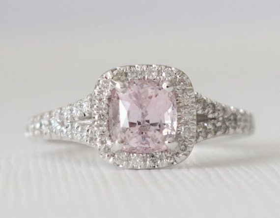 1.41 Ct Cushion Light Pink Sapphire Ring No Heat Sapphire Diamond