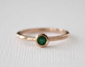 Handmade Emerald Solitaire Ring, Emerald Bezel Ring, Emerald Ring in 14 Karat Solid Rose Gold - May Birthstone